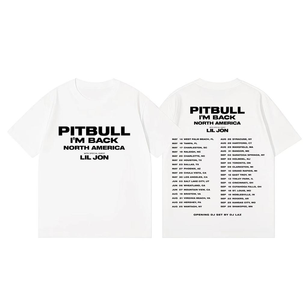 Rapper Pitbull Im Back Tour 2026 T-Shirt Herren Damen Hip Hop Mode Kurzarm T-Shirts Sommer Freizeit Locker Baumwoll T-Shirts