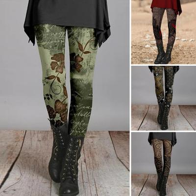 Damen-Röhrenhose, Herbst-Winter, Vintage-Stil, Ethno-Stil, Blumendruck, Super-Stretch, schmale Passform, hohe Taille, lange Damen-Leggings, Hose, Damenmode