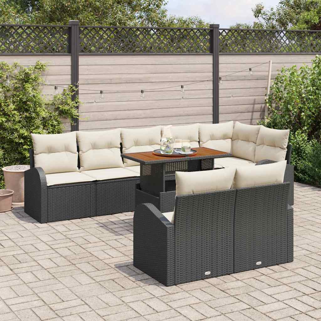 Garden Sofa Set with Storage 9 pcs Black Poly Rattan