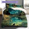 Leaf Cat Pattern Bedding Quilt Set  Home Decoration  Gift (1 * duvet cover + 2 * pillowcase  without core)