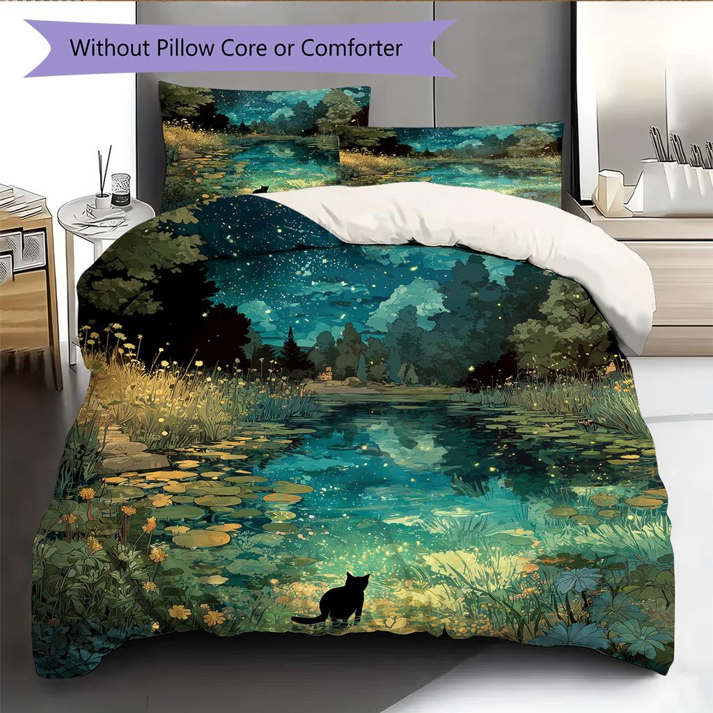 Leaf Cat Pattern Bedding Quilt Set Home Decoration Gift (1 * duvet cover + 2 * pillowcase without core)