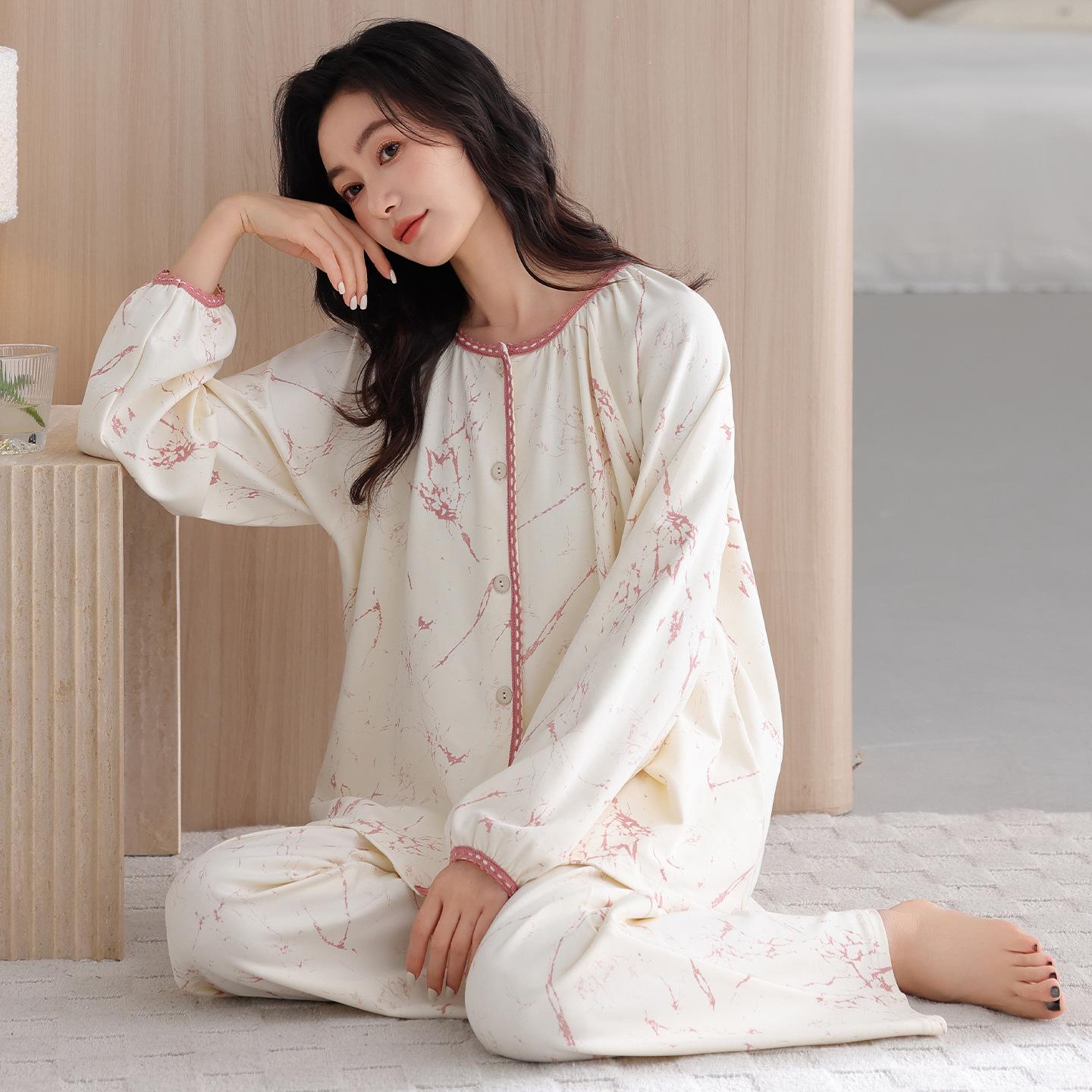 

Women s Cotton Pajamas - Long Sleeve, Lace, Loose Fit, Plus Size, Autumn/Spring Cardigan L (101-120 lbs)