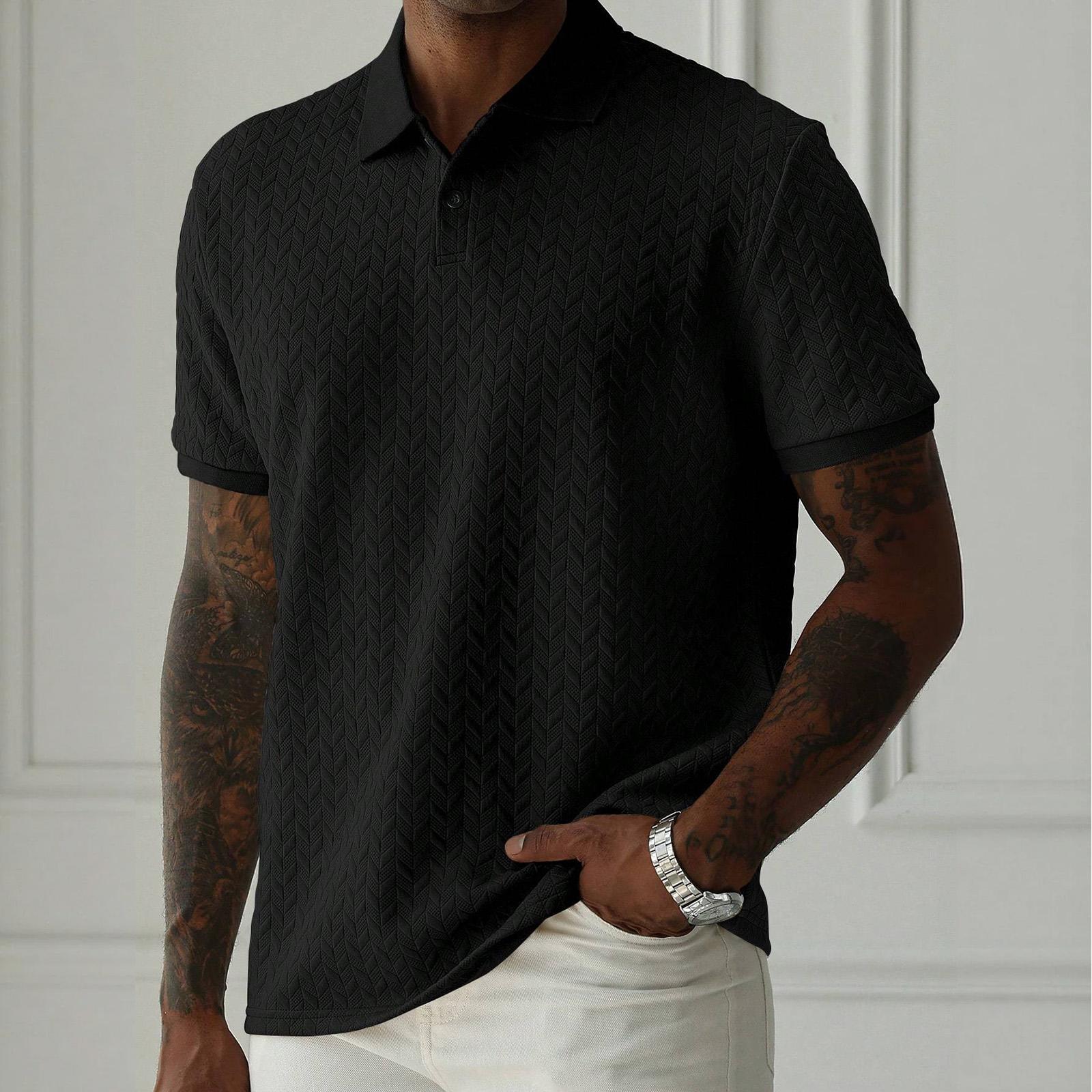 

Men Short Sleeve Polo Shirt Knit Casual Athletic Fit Lightweight Soft Fabric Classic Collar Design M чёрный