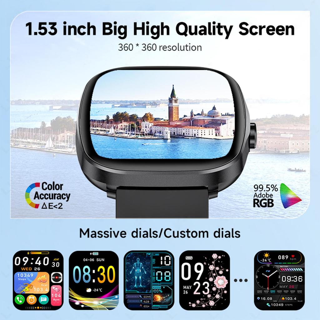 LIGE Smartwatch 1.53-inch AMOLED HD Screen Bluetooth Call Sport Watch Heart Rate IP68 Waterproof Smart Watch for Men
