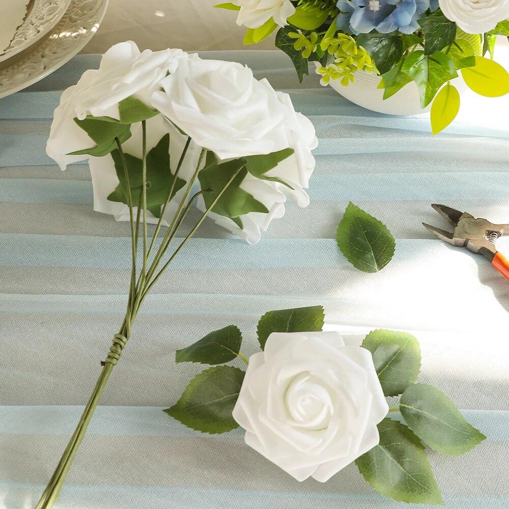 25Pcs Rose Artificial Flowers Foam Fake Flowers for Home Decor Garden Wedding Party Decoration Bouquet Garland Gifts Accessories