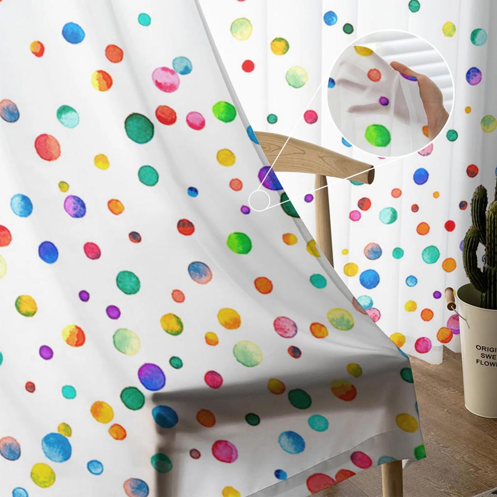 Polka Dots Watercolor Texture Curtain Tulle Decorative Sheer Curtains for Living Room Bedroom Kitchen Hotel Home Window Panels