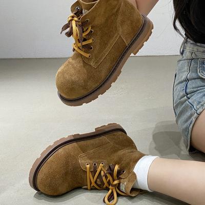 Grape Mother's Same 2025 Height Increase of 4cm~ Fashionable Big Round Head Contrasting Color Pair of Shoelaces Short Martin Boots Women's