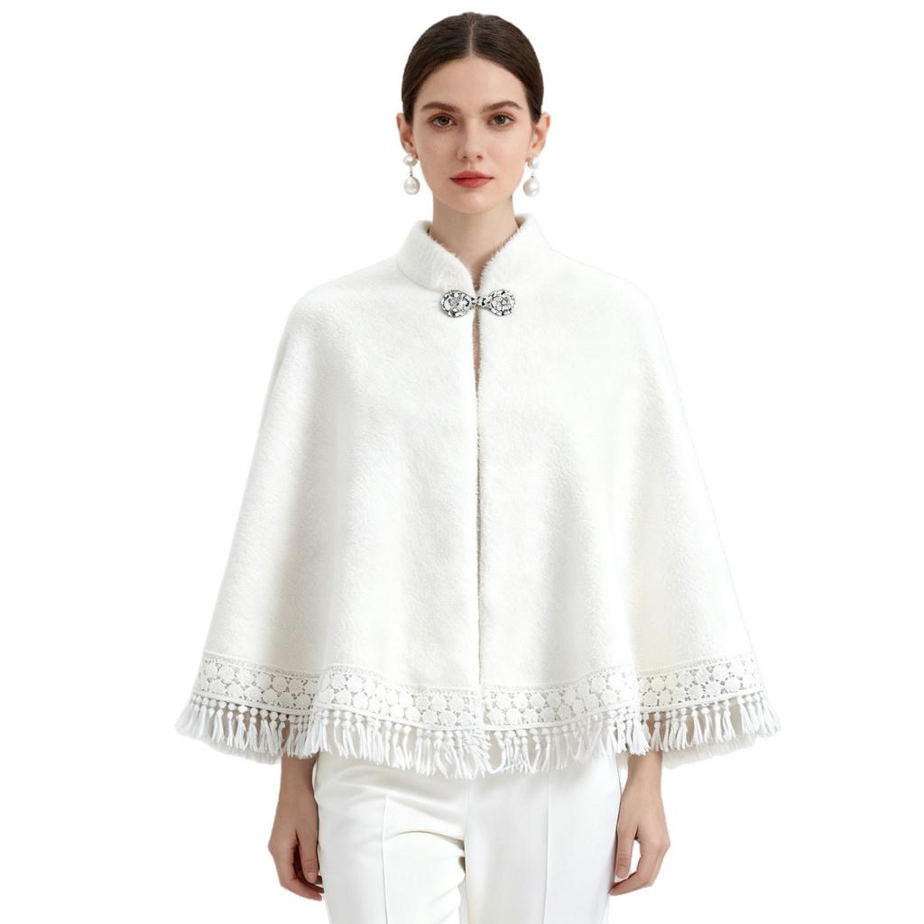 Cheongsam aus imitiertem Nerzfell mit Schal und Quaste, kurzer Cardigan für Wärme im Herbst und Winter