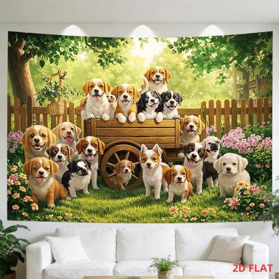 Dog Lover Tapestry Wall Hanging Pet Art Mural Farmhouse Rustic Dog Garden Puppy Decor Nursery Gift Canvas Home Accent