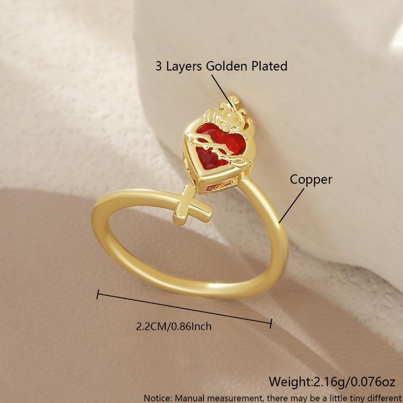 

Retro Red Flame-inlaid Thorn Cross Opening Ring, Gold-plated, Adjustable Finger Ring RD04-9