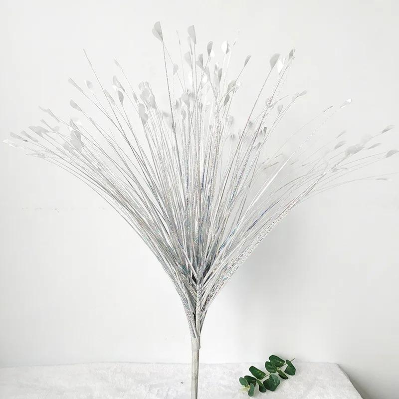 

1pc Reed Flower Golden Silver White Peacock Grass Artificial Fake Plant Wedding Road Lead Decor Flower Wall Arrangement Props La серебряный