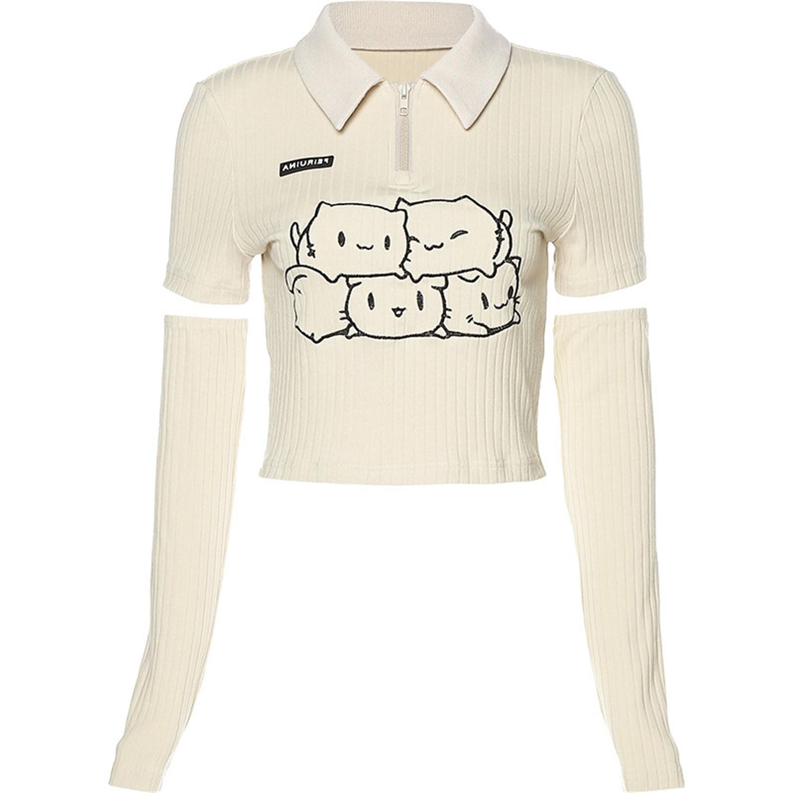 

Женские пуловеры в рубчик, укороченная футболка-поло, женская футболка с рукавами и стежком, модные женские блузки S