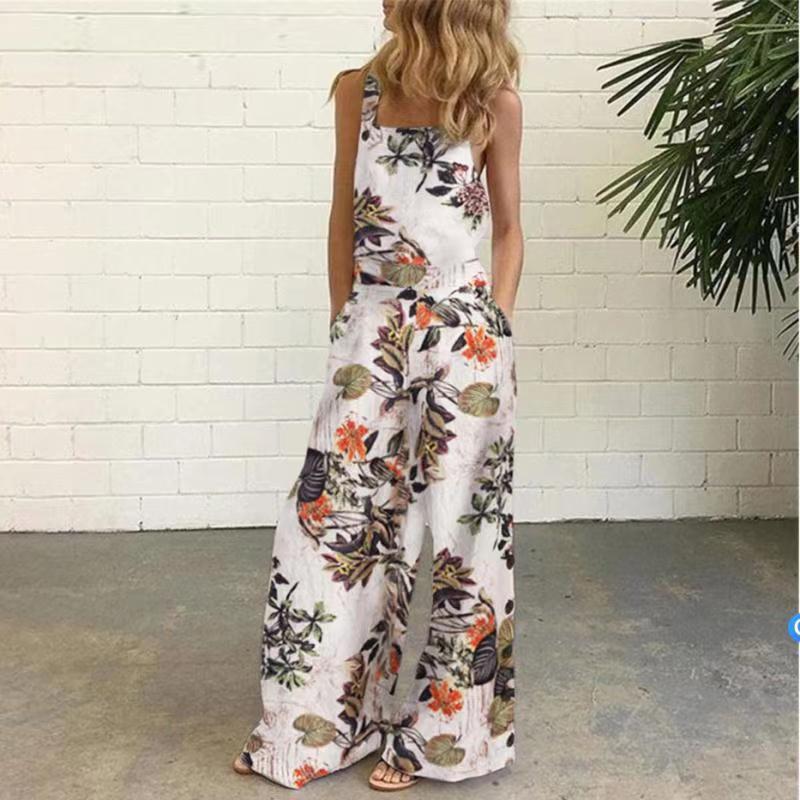 2025 Summer Women s European/American Digital Print Sleeveless Loose Jumpsuit S
