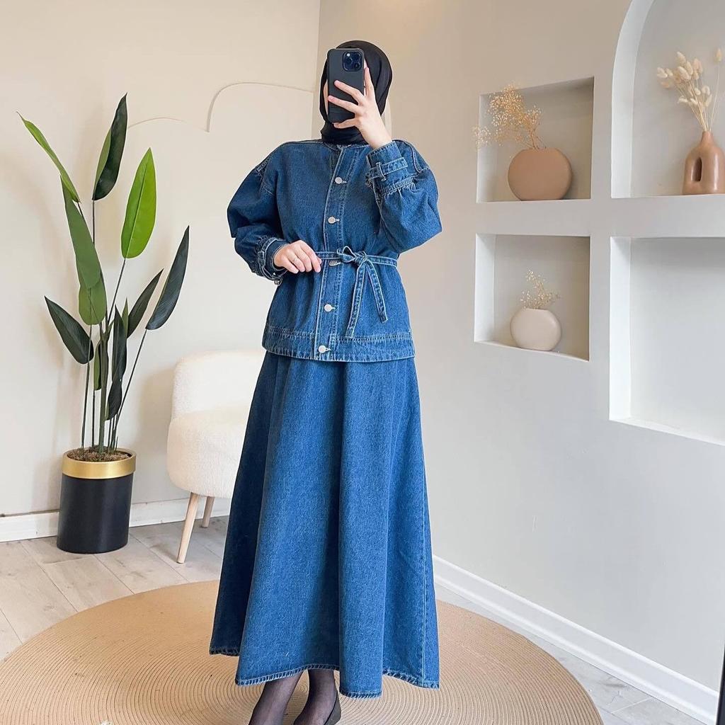 2024 Autumn European & American Women's Retro Denim Jacket and Skirt Set