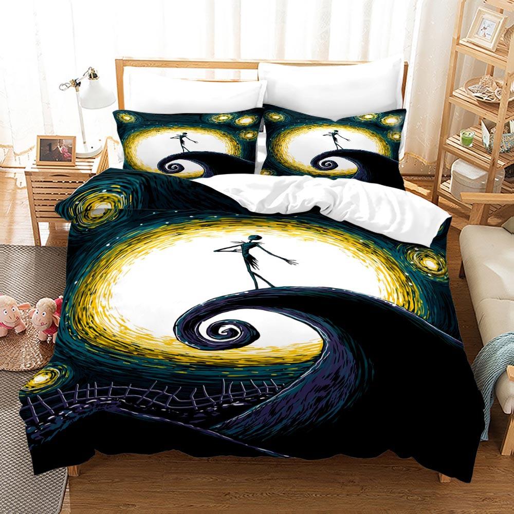 3pcs Queen Size Duvet Cover Sets, Nightmare Before Christmas Jack and Sally Rose Decor Bedding Set 2/3pcs Polyester Quilt Cover