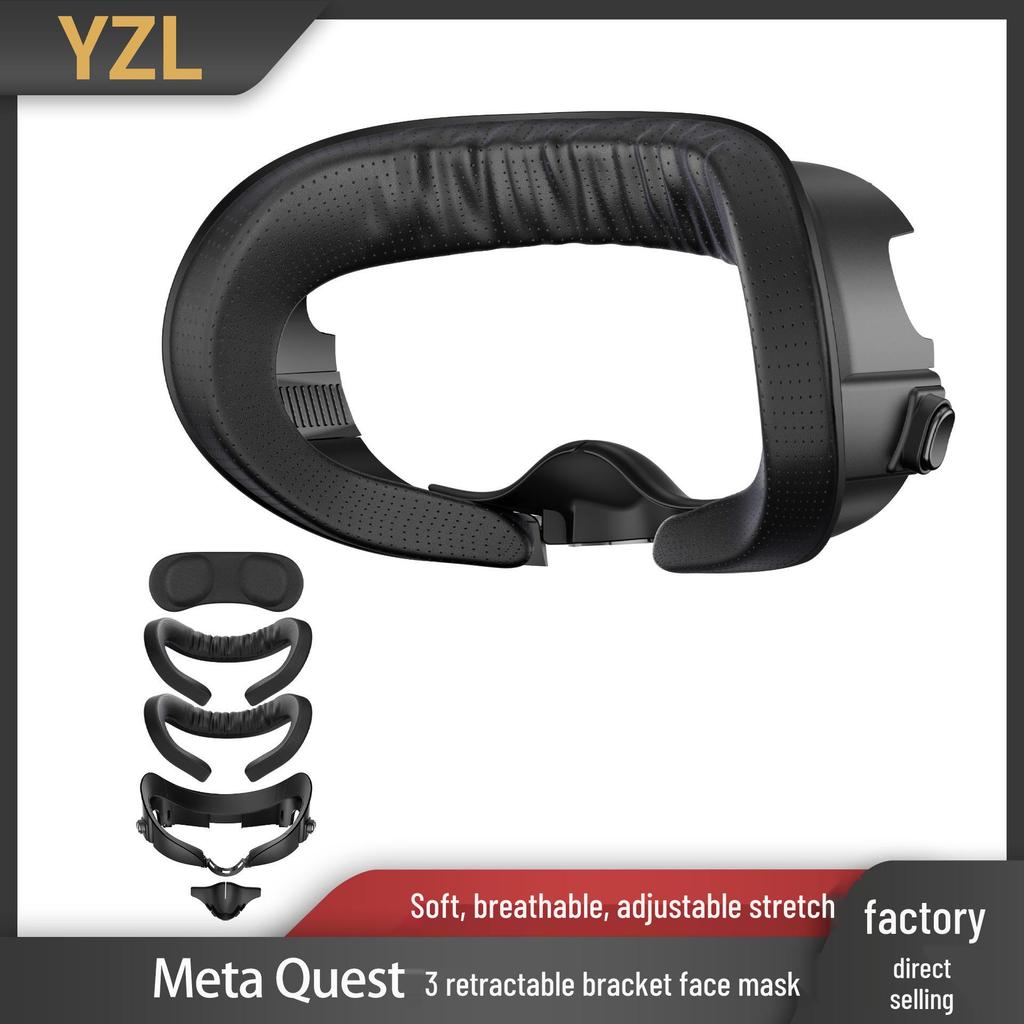 Retractable PU Leather Face Cover for MetaQuest3 - Comfortable Replacement VR Eye Mask