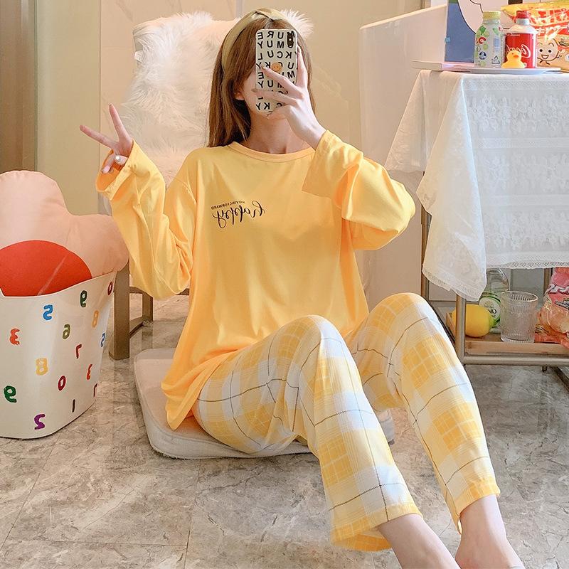 Pijamas femininos de primavera e outono, roupa para casa, meninas, estudantes, pijamas, mangas compridas e calças, roupa simples para casa