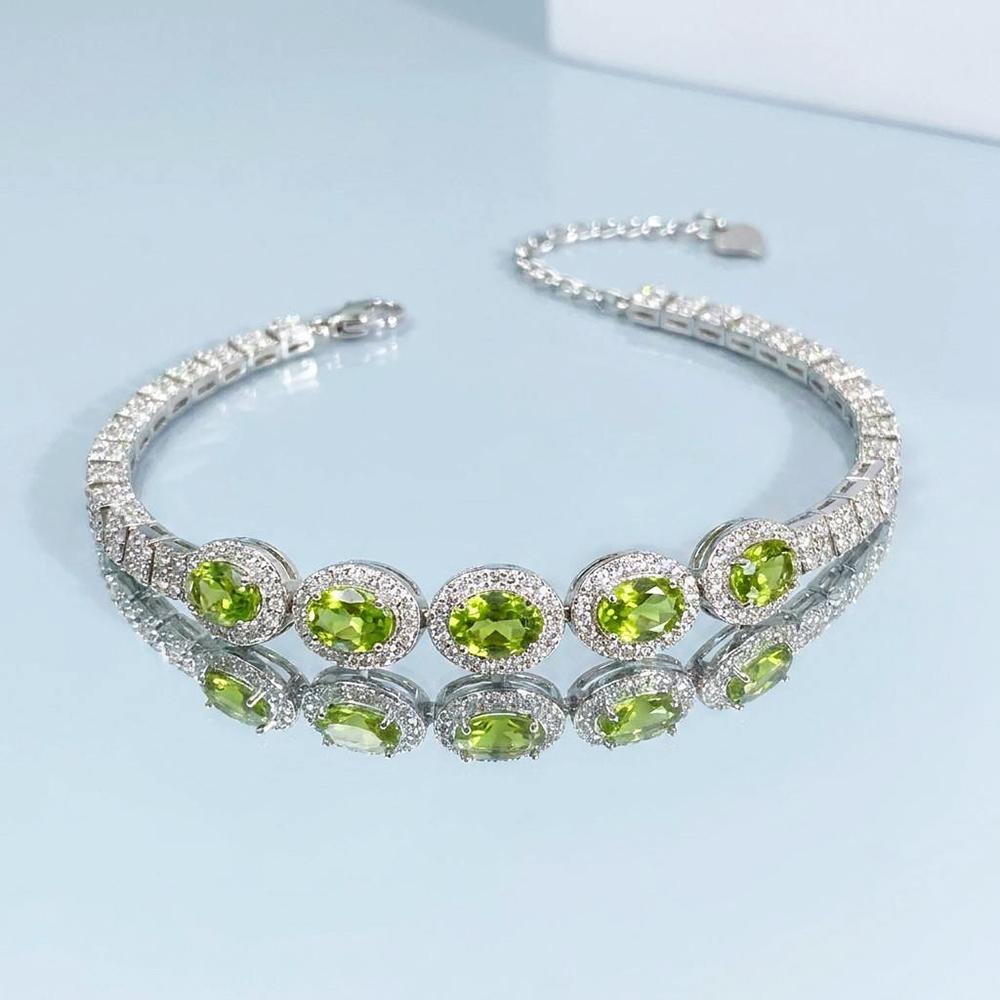 Natural Peridot Tennis Bracelet 925 Stamped Sterling Silver Oval Cut Vivid Green Gemstone Jewelry for August Birthstone Gift