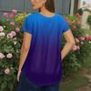 Women's Fashion Casual Gradient Colour Printed V-Neck Short Sleeve Large Size T-Shirt Top