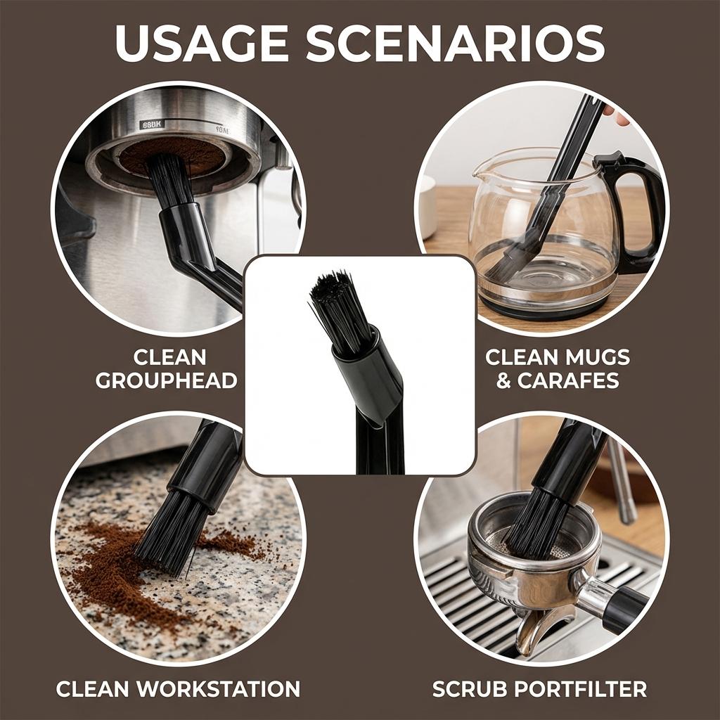 Coffee Machine Cleaning Brush Nylon Head Long Handle Brush for Espresso Semi Automatic Accessories