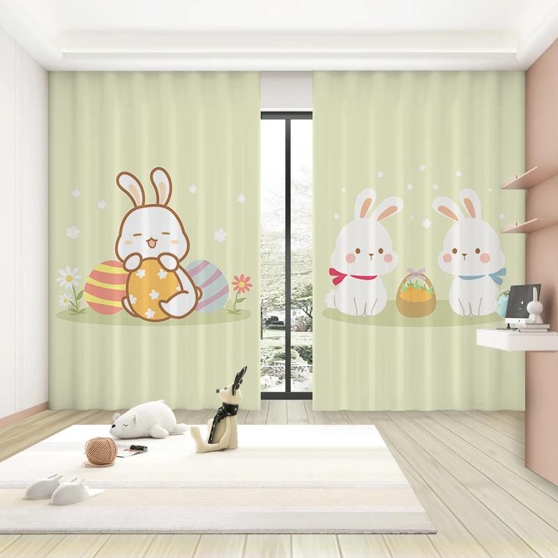 Cartoon Cute Rabbit Pattern High Blackout Curtains Children's Room Early Education Center Kindergarten Shading Drape New Style