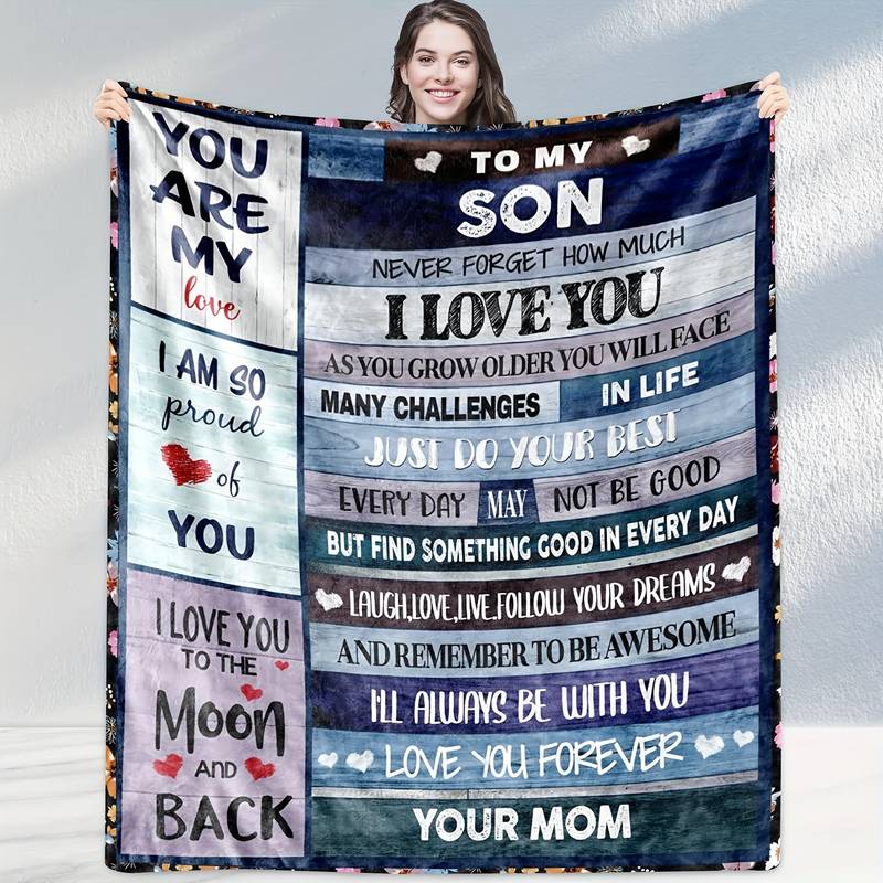 To My Son Love Letter Throw Blanket, Soft Cozy Flannel Blanket for Couch Sofa Bed, Mom To Son Encouragement & Birthday Gift 75X95CM