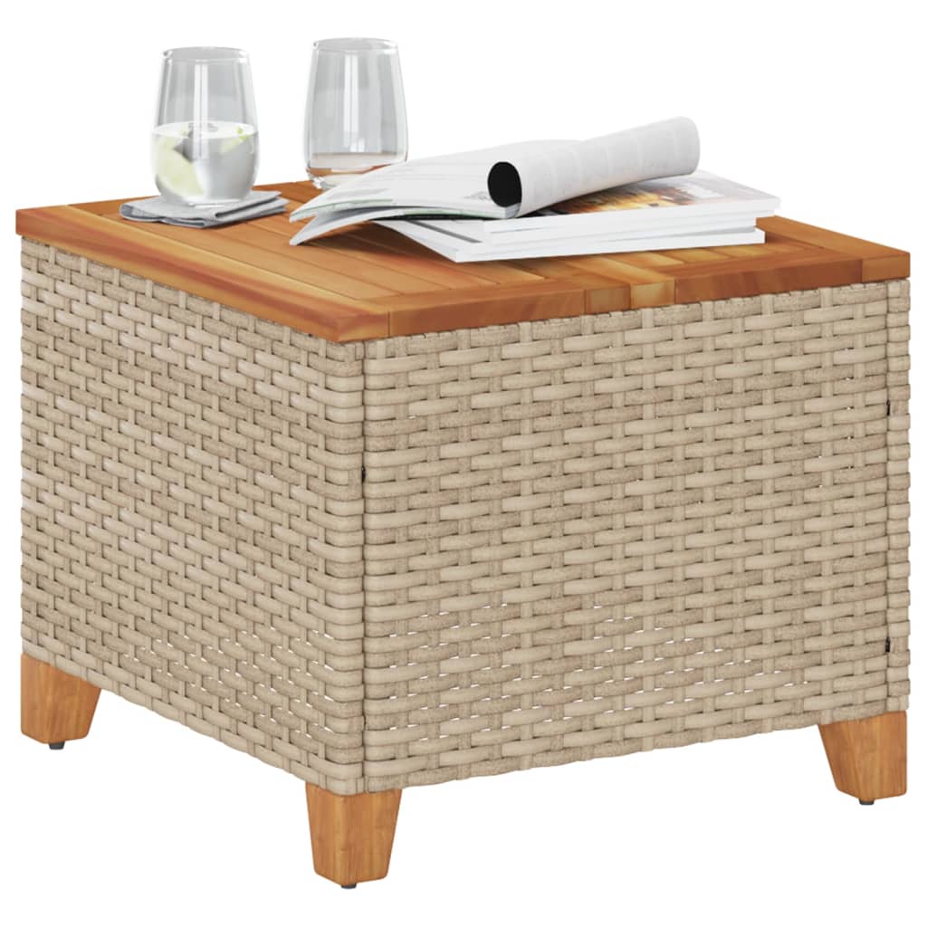 Garden Table Beige 45 X 45 X 37 Cm Poly Rattan Acacia Wood