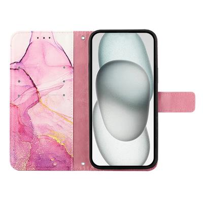 For iPhone 16e Case with Strap Marble Pattern Leather Phone Cover Card Holder