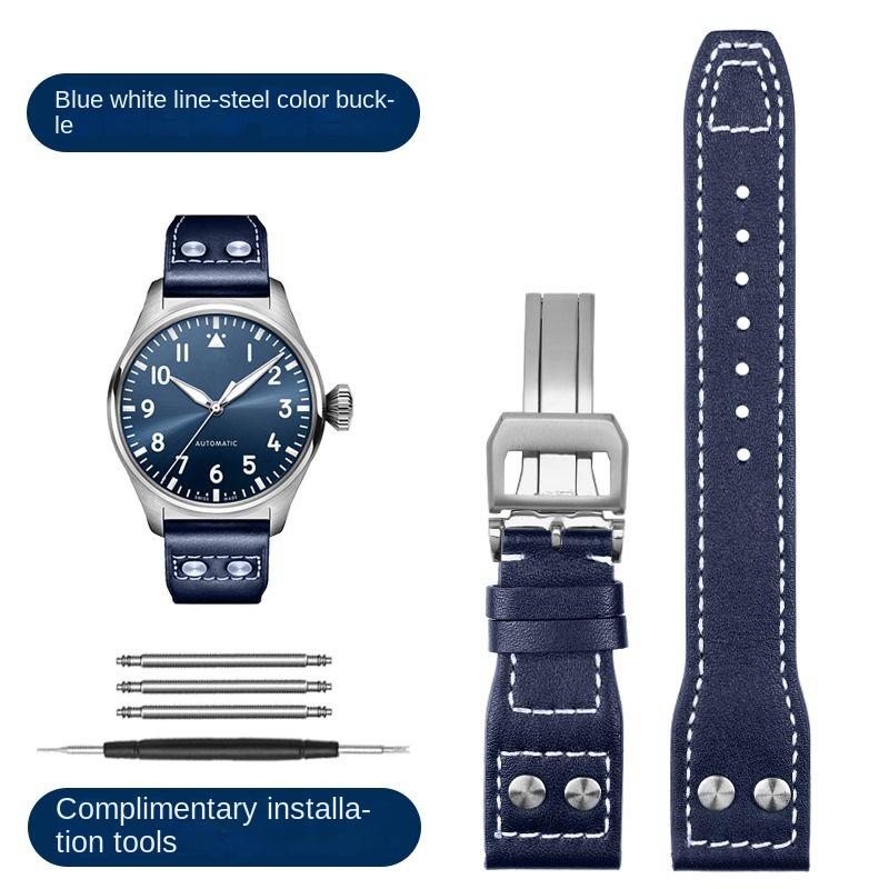 20mm 21mm 22mm Řemínek k hodinkám pro IWC Pilot Spitfire Princekin Mark dermis Černý Hnědý Hovězí Kůže Náramek Skládací Spona Řemínek k Hodinkám