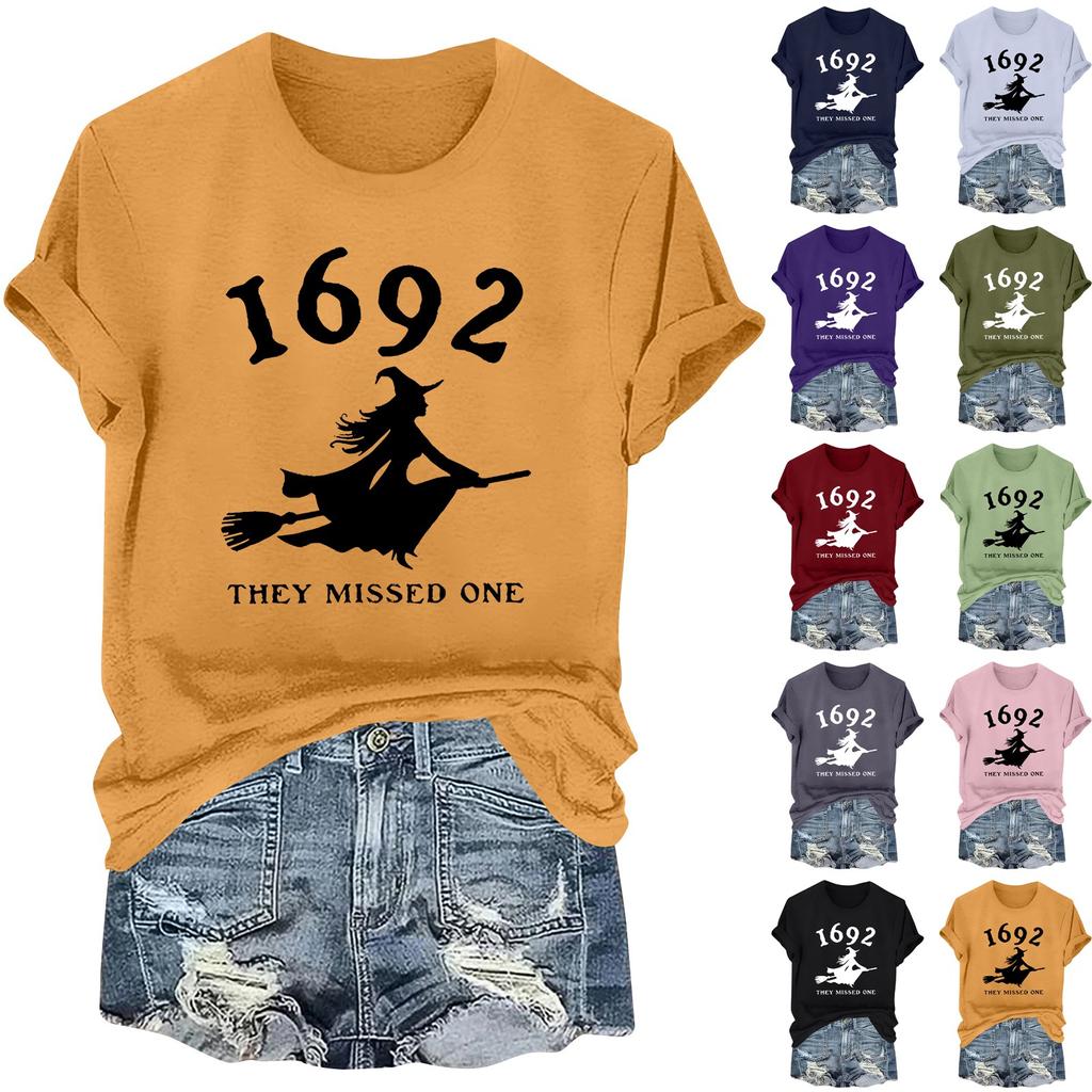 Women's Casual Printed Round Neck Short Sleeve T-Shirt Pullover Top