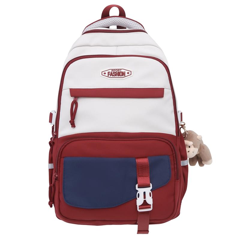 Women Large Capacity Schoolbag Campus Color Block Backpack Multi-Compartment Student Travel Backpack