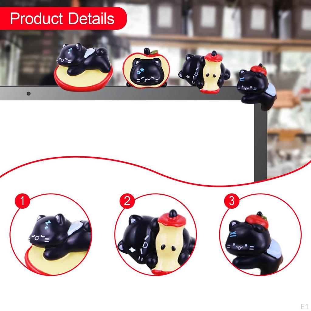 4 Stück 3D Bastelfigur Computerdekorationen, Kleine Katzenstatuen Geschenke Harzhandwerk für Regal Auto Bildschirm Fernseher