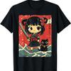 Kawaii Samurai Warrior Manga Anime Girl with Cat and Katana T-Shirt