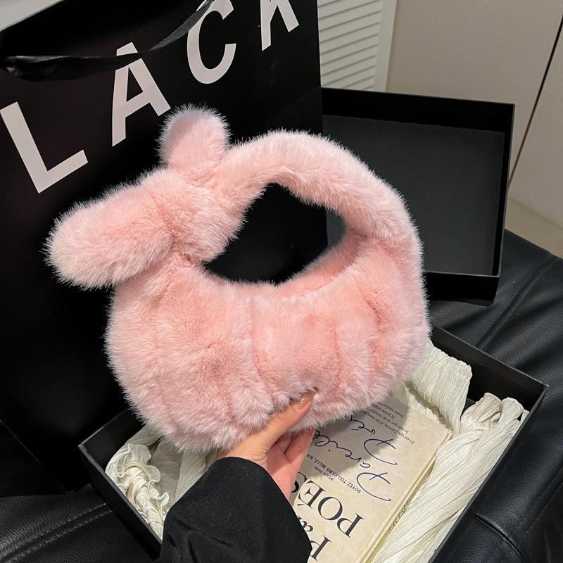 Solid color pleated portable cloud bag autumn and winter fashion new plush bag women's texture handbag