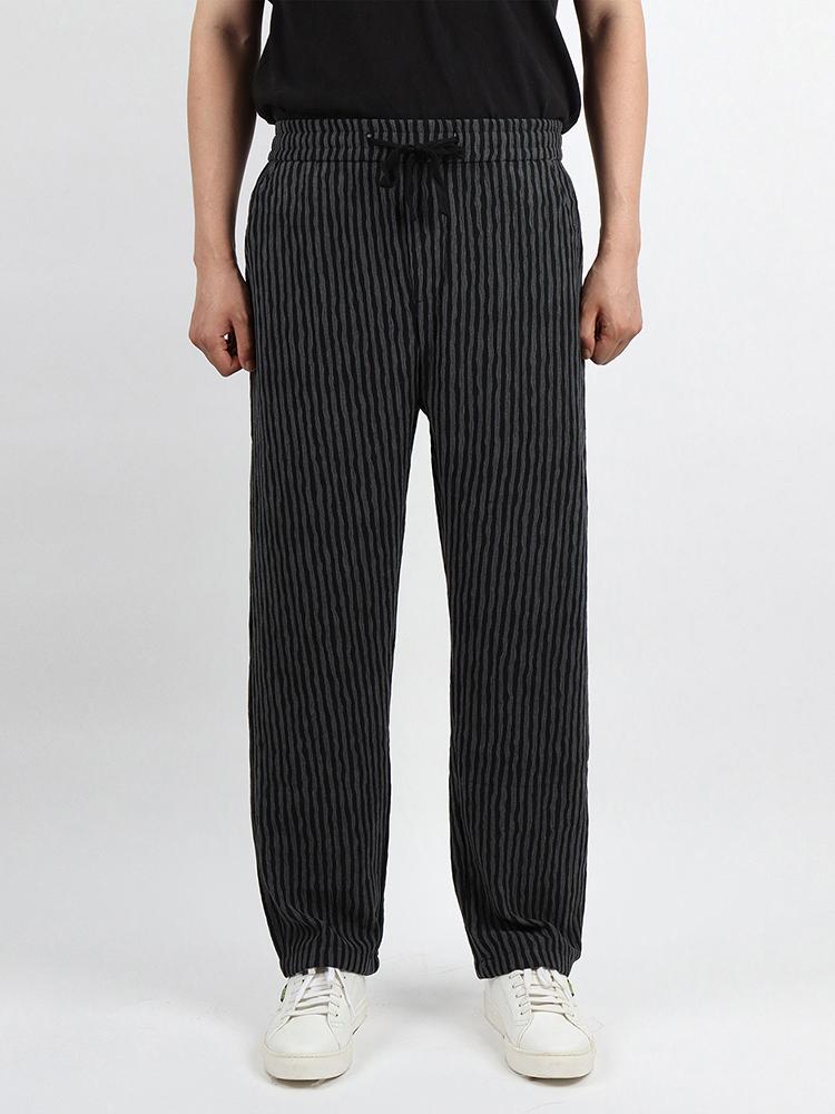 IKALOOK Casual Striped Elastic Wide Pants Bpt108