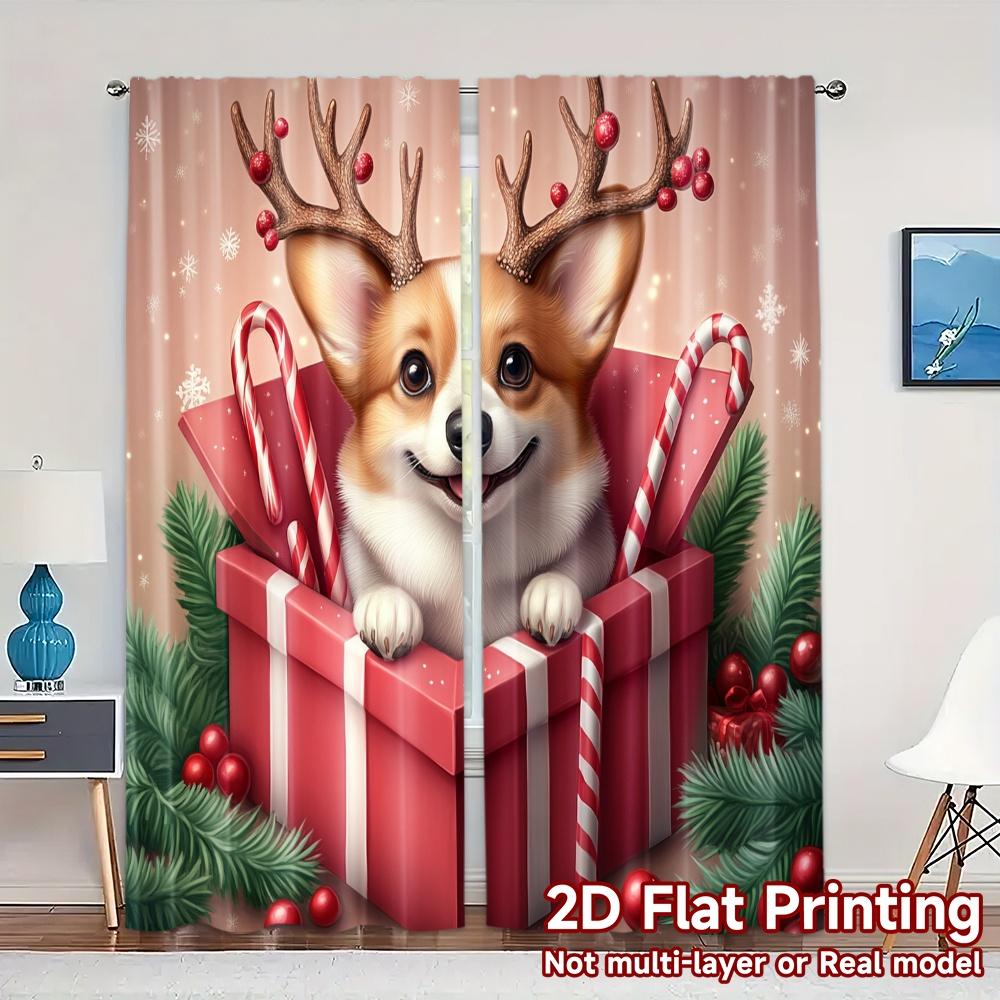 

2pcs,Curtains Cute Corgi Christmas Gift (3) Popular Minimalist Curtains Prints Light Filtering Curtains Festive Use for Bedroom 52.50×116.00 CM 2pcs