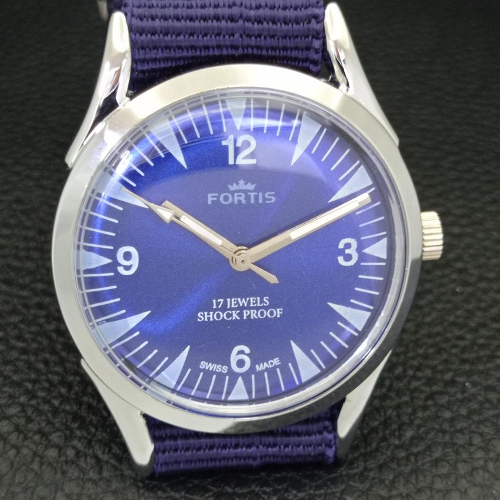 HAND-WINDING SWISS MENS VINTAGE REFURBISHED BLUE COLOR DIAL WATCH a700967-5 R205a-a700967