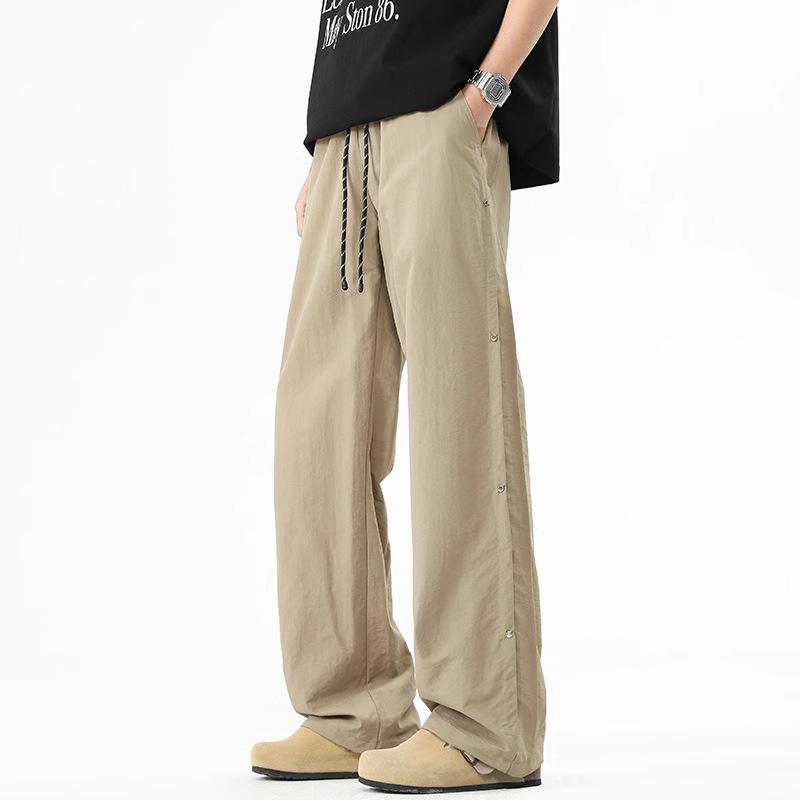 

Летние тонкие брюки кэжуал из ледяного шелка, мужские, американский дизайн, металлические пуговицы, быстросохнущие, прямого кроя, рабочие 4XL