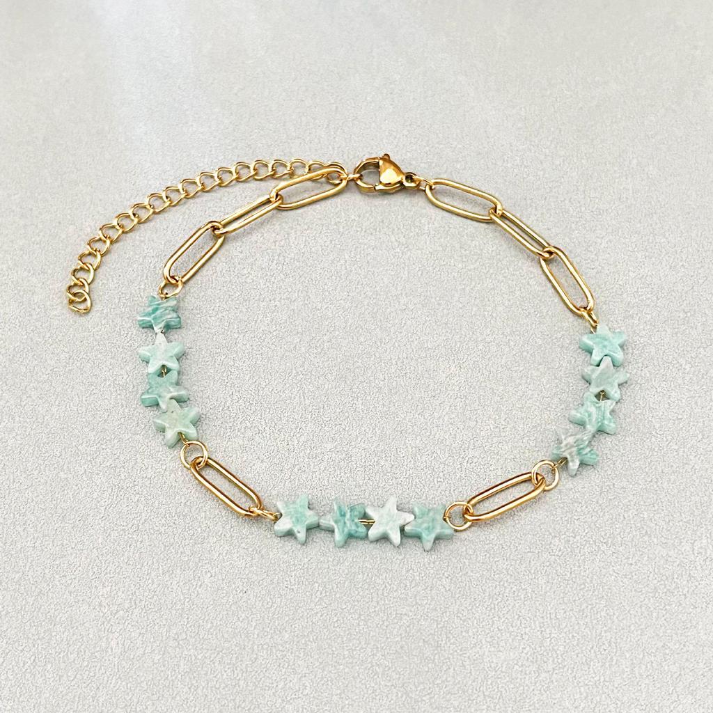Elegant 18k Gold-Plated Stainless Steel Bracelet with Natural Stone Inlay - Trendy and Fade-Resistant for Women