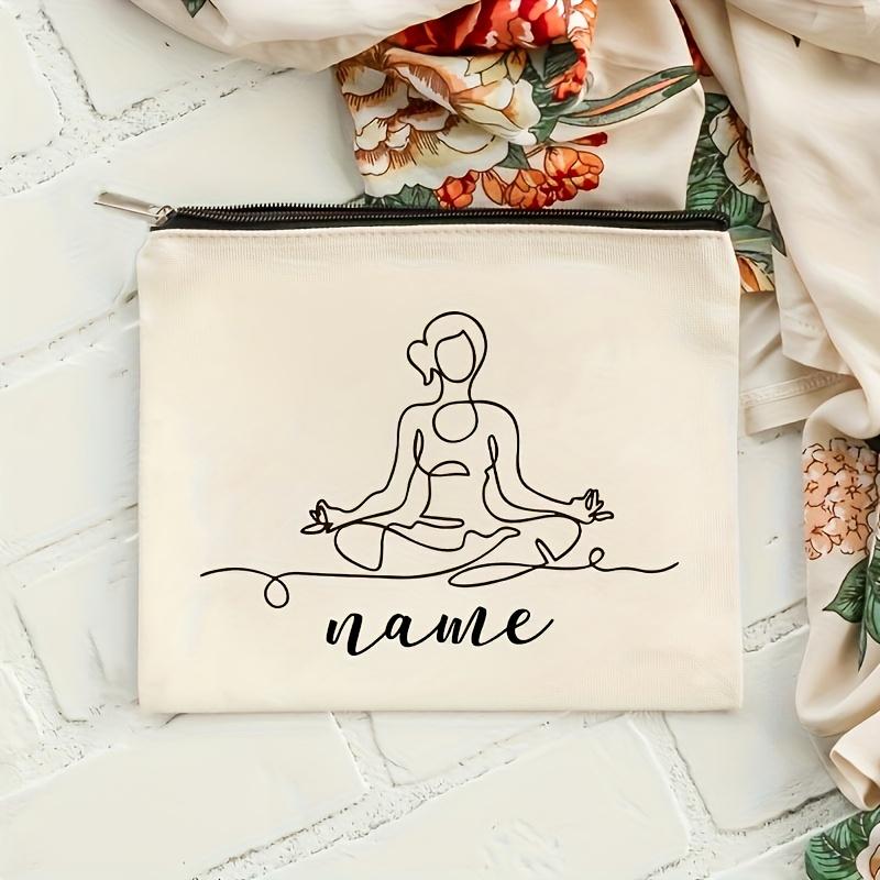 

Custom Yoga Themed Makeup Travel Organizer Pouch with Name Text Lightweight Zippered Yoga Pose Suitable for Yoga Teachers