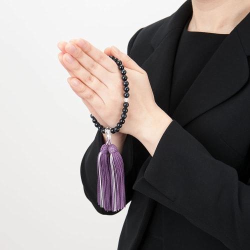 Buddhist Altar Shop Takita Shoten Kyoto Buddhist Prayer Beads for Women, Blue Tiger's Eye and Cut Crystal Beads, 8mm Beads, Silk Tassel with Head, Pra