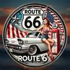 Vintage Route 66 Metallplåtskylt 8 Tum Rund Bilväggdekor