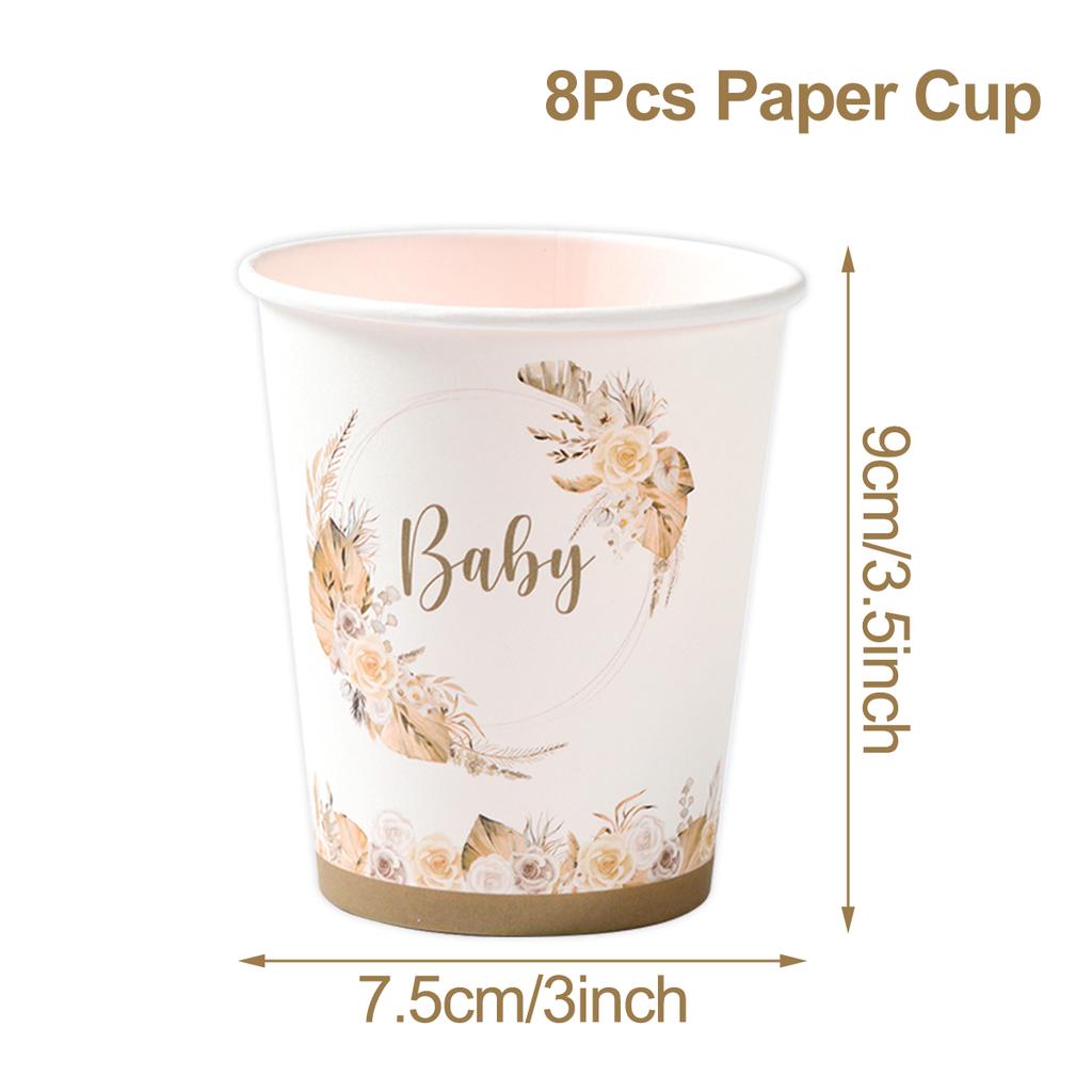 Baby Floral Printed Tableware Set Paper Plate Cup Napkin Baby Shower Boy Girl Birthday Party Decoration Kids Party Supplies