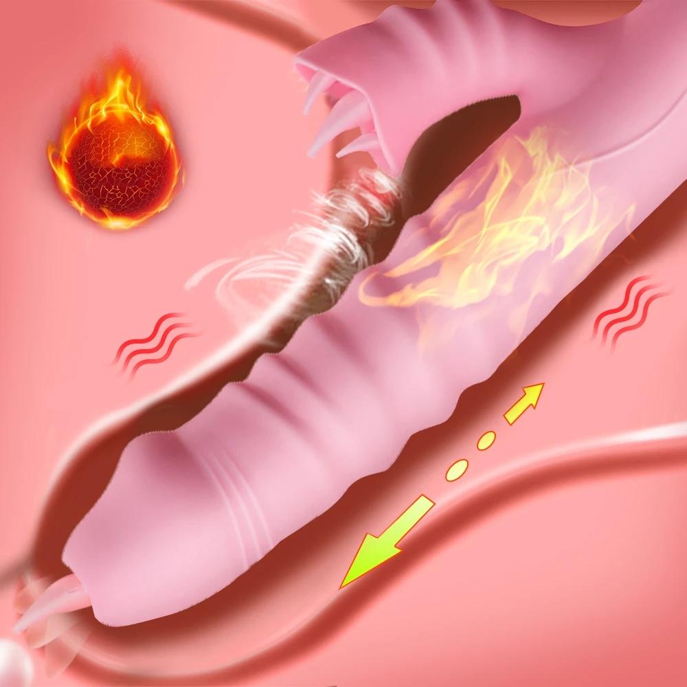 Doppel Zunge Cunnilingus Vibrator Teleskop Rotierenden Dildo Heizung Vagina Klitoris Stimulieren Vibrator Erwachsene Sex Spielzeug für Frauen