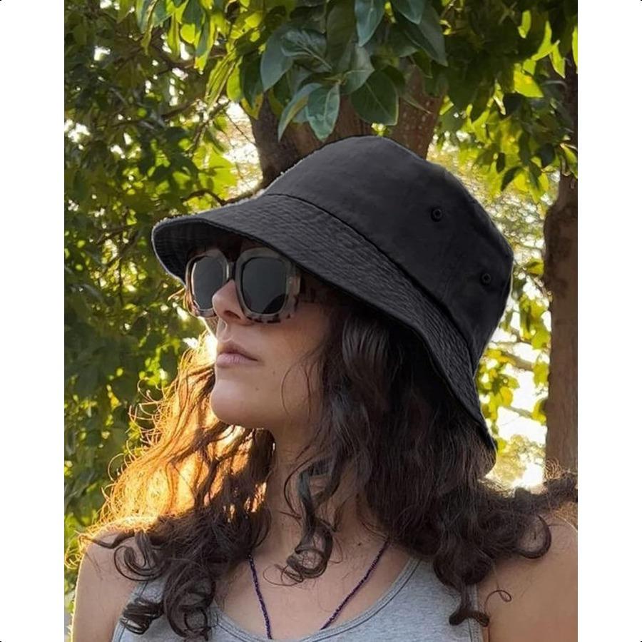Camptrace Bucket Hats for Women Men Washed Cotton Bucket Hat Packable Sun Hats Summer Beach Hat with Detachable String Canvas