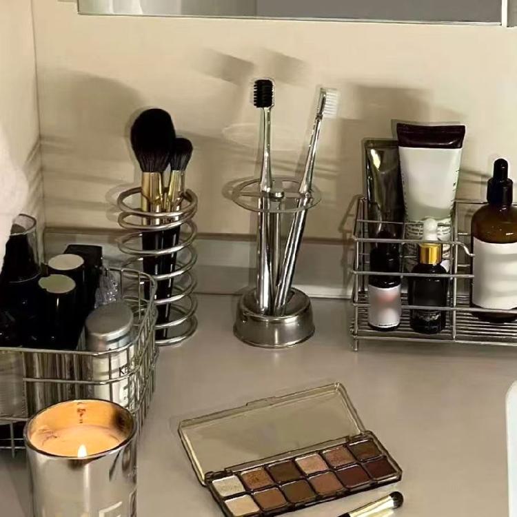 Sturdy Rustless Countertop Shelf Organizer For Cosmetics Toothbrush Storage Space Efficient Bathroom Decoration Solution