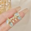 Simple Oil Dripping Rhinestones Leaf Stud Earrings For Women Fashion Personalized Daily Accessory Party Jewelry Birthday Gifts