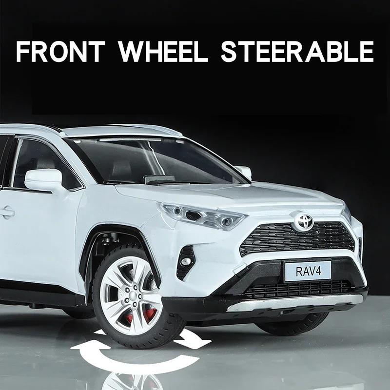 1/24 Scale Toyota RAV4 Off-Road SUV Model Car Metal Diecast Vehicle Simulation Collection Sound & Light Toy for Kids Boys Gift