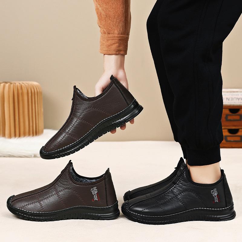 Men's Shoes Winter Cotton Boots New Velvet Thickened Warm Medium and Old Non-slip One-pedal Casual Shoes