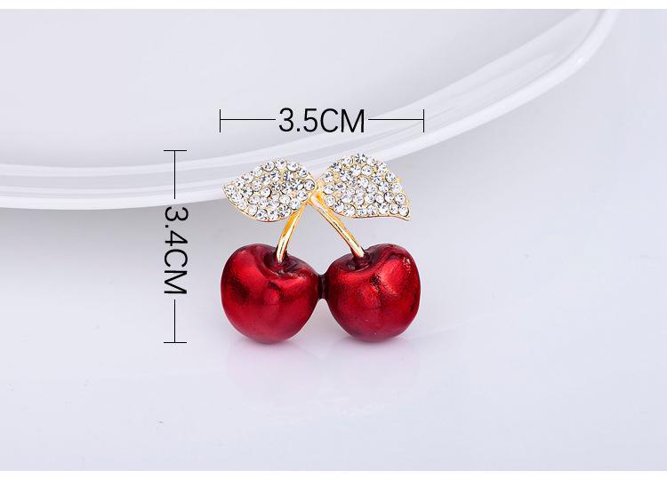 Cute Red Cherry Brooch Enamel Pins for Women Girls Rhinestone Zircon Fruit Badges Suit Bags Jewelry Kids Brooches Gifts